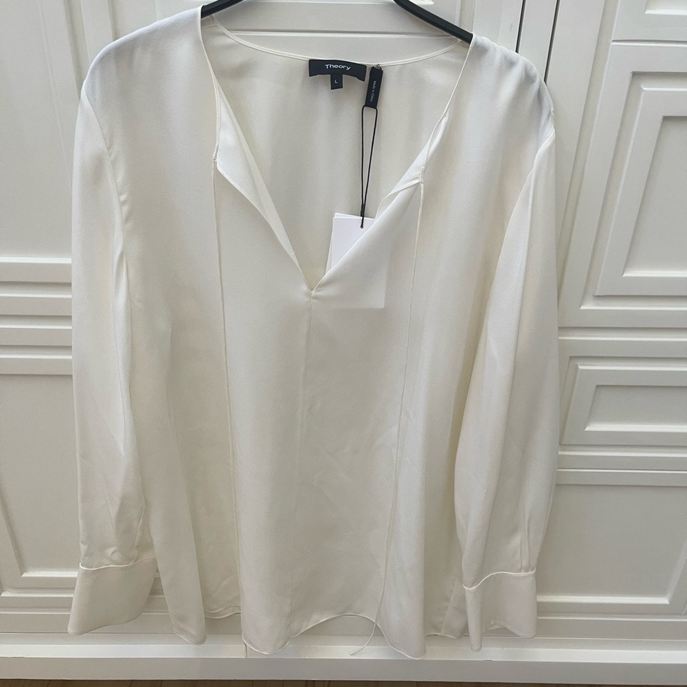 COPY - Theory ivory silk blouse with tie size large nwt